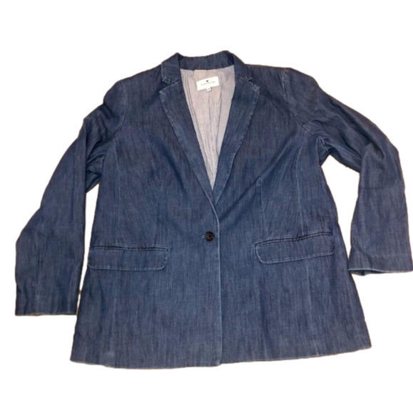 NWOT Tom Tailor Denim Blue Jean Blazer Cardigan Sport Coat Button Closure Sz 44 - Picture 1 of 3